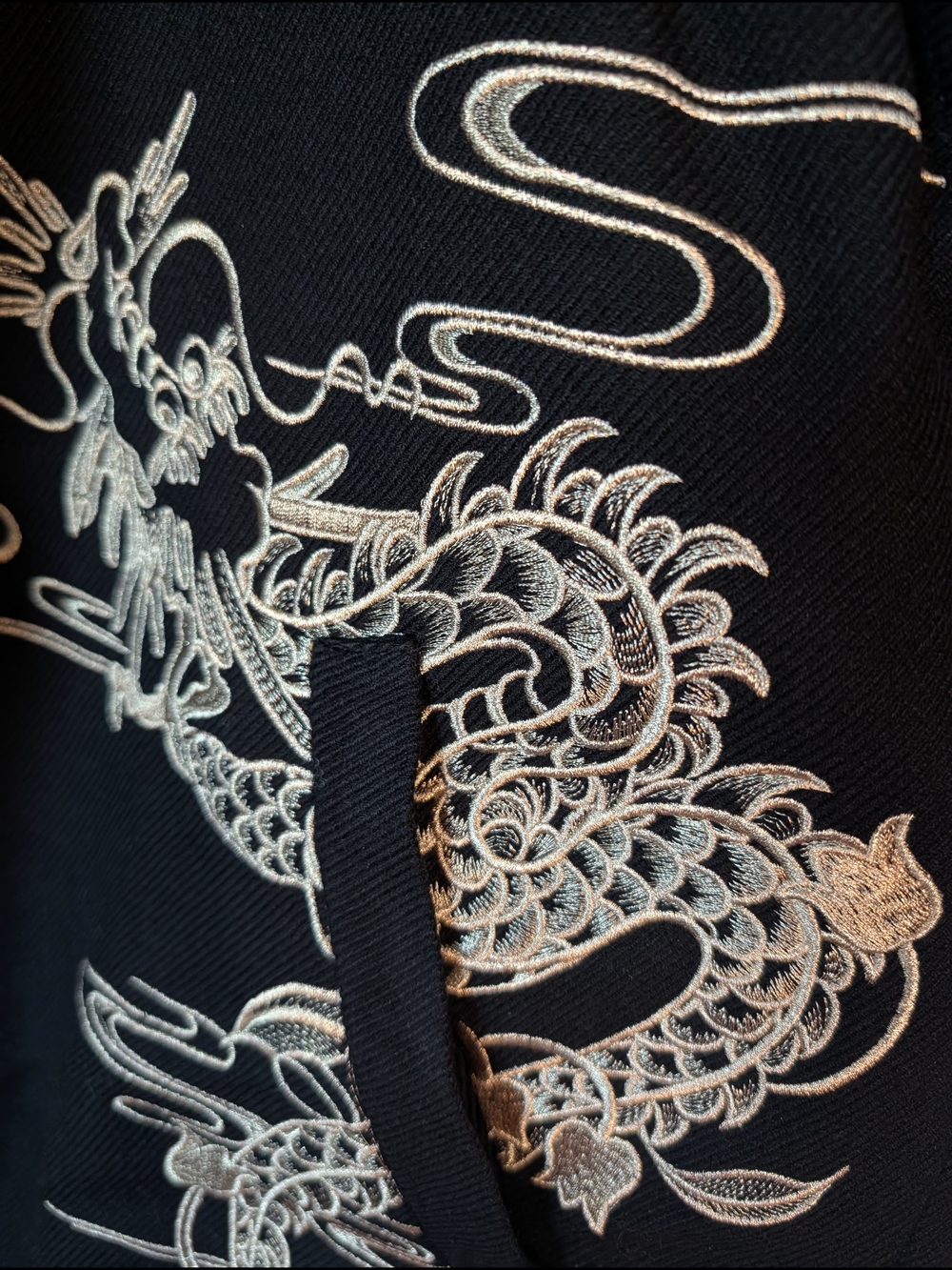 Rose Studio By Guopei-Embroidered Black Jacket with Beige Dragon Motif - Picture 12 of 12